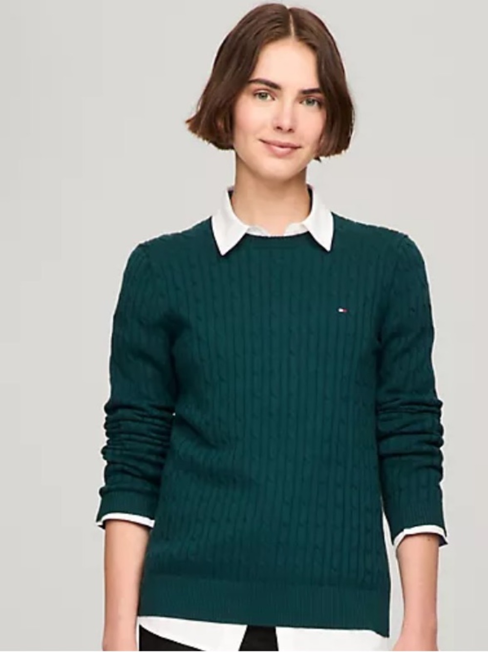 Tommy Hilfiger Dark Green Cable Knit Crewneck Sweater - Women’s Medium